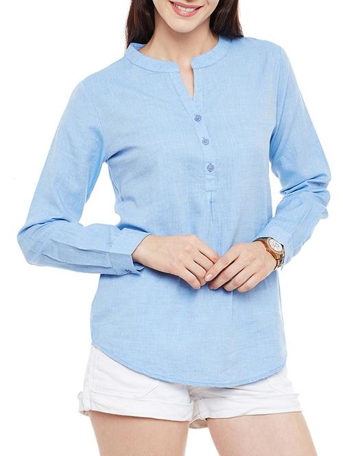 blue cotton solid tunic - 14083037 - Very Small Image - 1