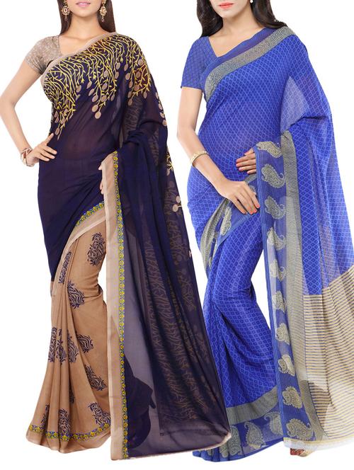multi colored combo saree with blouse - 14083737 - Very Small Image - 1