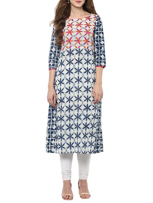 multicoloured cotton straight kurta - 14083901 - Very Small Image - 1