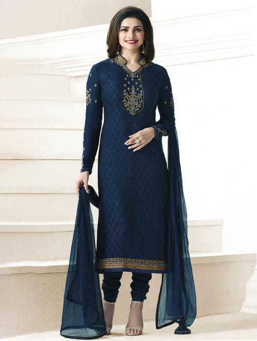 blue unstitched churidaar suit - 14084793 - Very Small Image - 1
