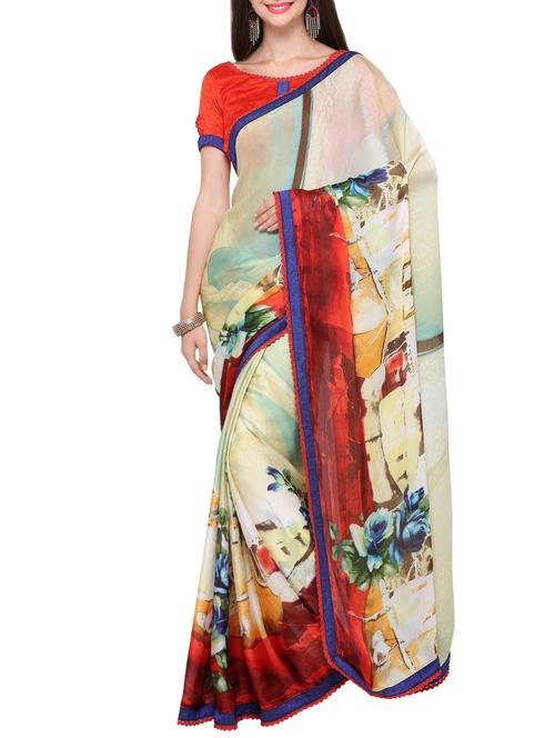 multicolored printed saree with blouse - 14085806 - Very Small Image - 1