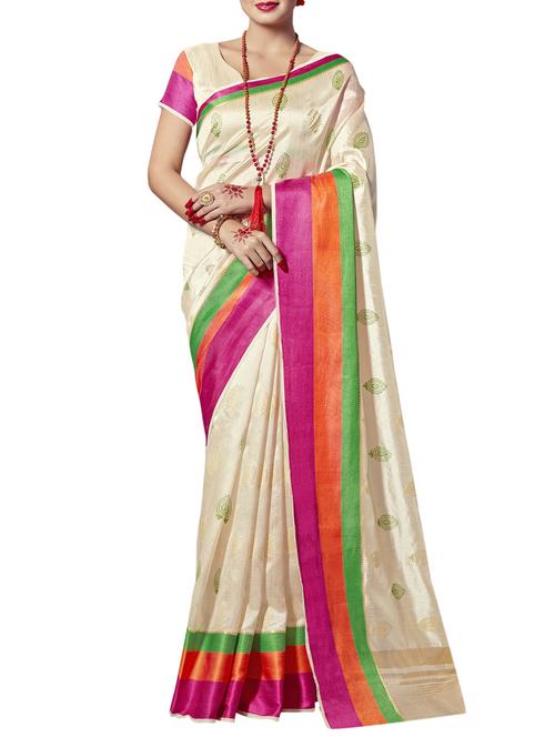 beige woven saree with blouse - 14085857 - Very Small Image - 1