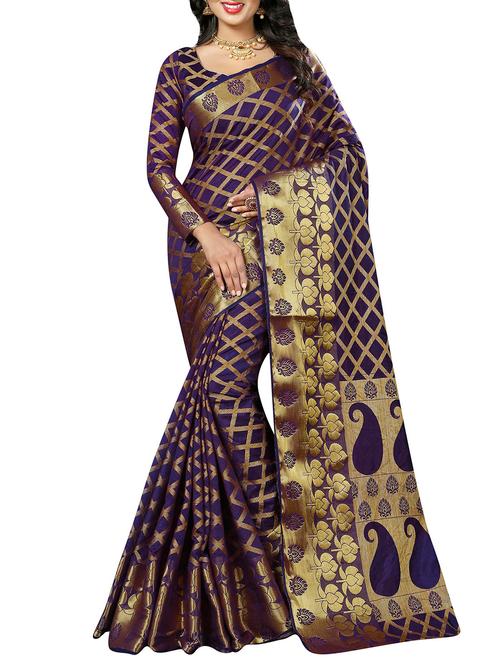 purple silk woven saree with blouse - 14086263 - Very Small Image - 1