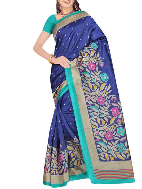 blue art silk printed saree with blouse - 14086673 - Very Small Image - 1