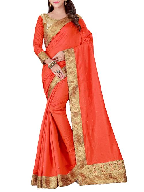orange satin bordered saree with blouse - 14086738 - Very Small Image - 1