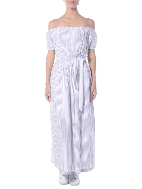 white cotton maxi dress with purple stripes - 14087439 - Very Small Image - 1