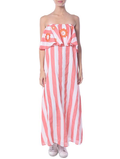 striped pink cotton ruffle dress - 14087441 - Very Small Image - 1