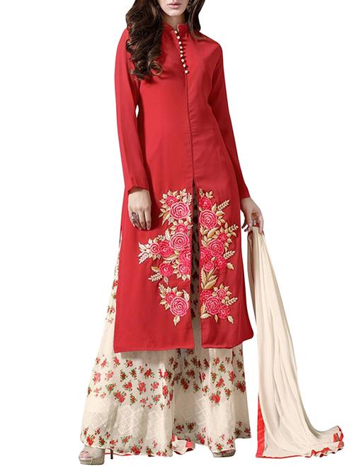 red semi-stitched palazzo suit - 14087610 - Very Small Image - 1