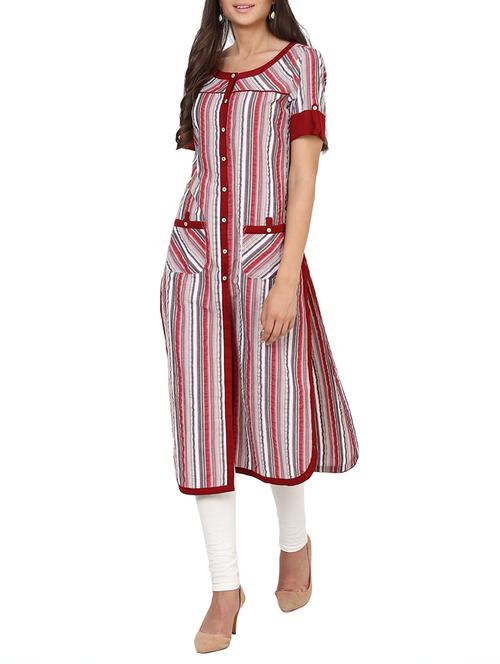 red cotton straight kurta - 14087662 - Very Small Image - 1