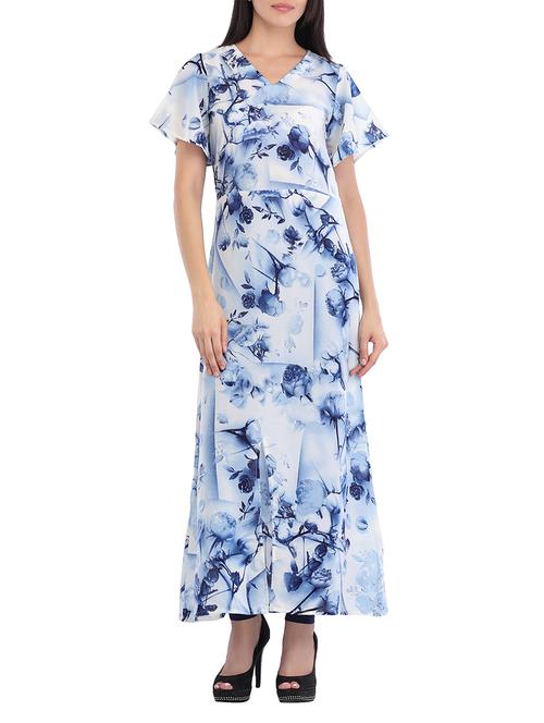 floral print blue viscose maxi dress - 14087723 - Very Small Image - 1