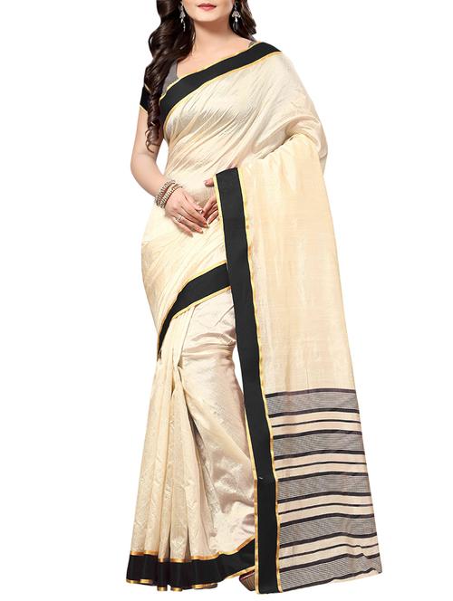beige silk bordered saree with blouse - 14088144 - Very Small Image - 1