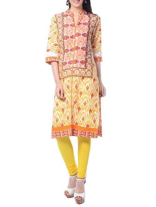 orange cotton straight kurta - 14088238 - Very Small Image - 1