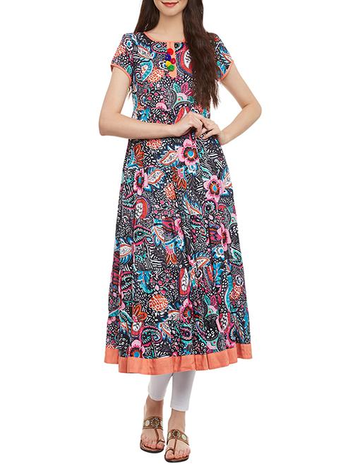 multicolored cotton tiered kurta - 14088249 - Very Small Image - 1