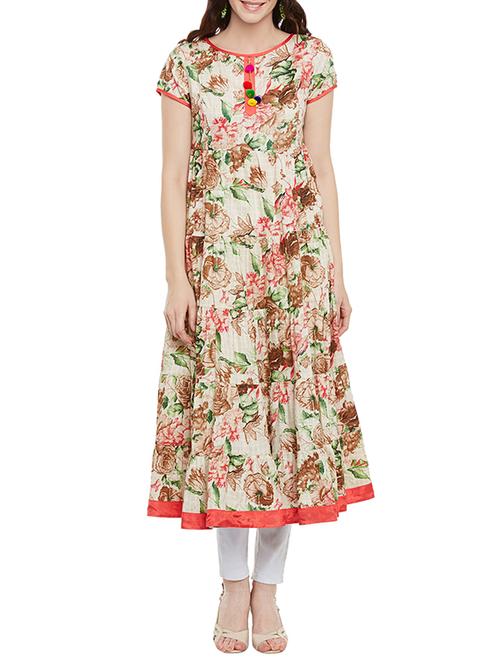 red cotton tiered kurta - 14088262 - Very Small Image - 1