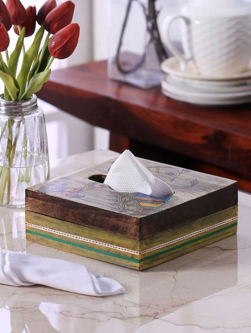 vareesha hand painted madhubani wooden tissue box - 14088350 - Very Small Image - 1