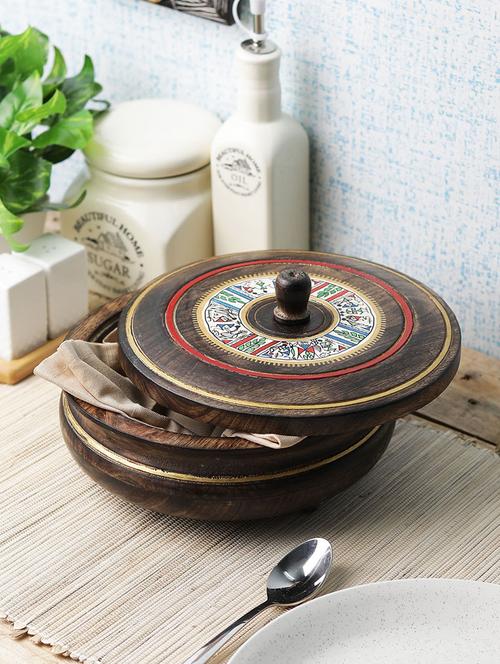 vareesha hand painted wooden chapati box casserole - 14088381 - Very Small Image - 1