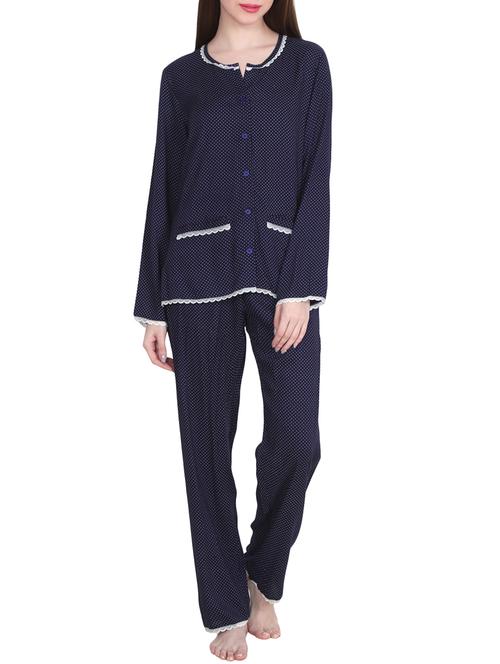 navy blue viscose nightwear set - 14089421 - Very Small Image - 1