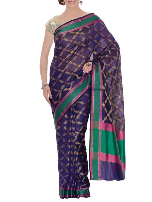 blue woven saree with blouse - 14089537 - Very Small Image - 1