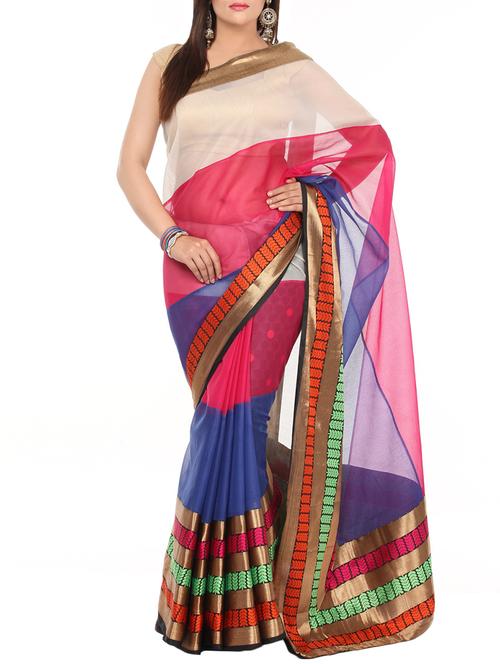 pink woven saree with blouse - 14089584 - Very Small Image - 1