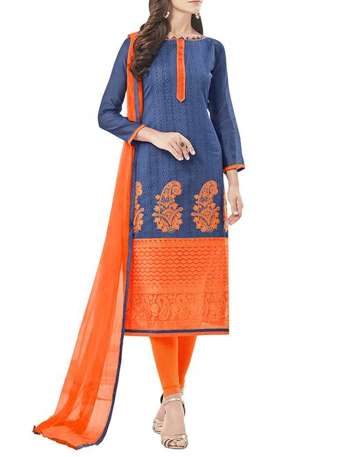 Blue & orange straight semi-stitched suit - 14089672 - Very Small Image - 1