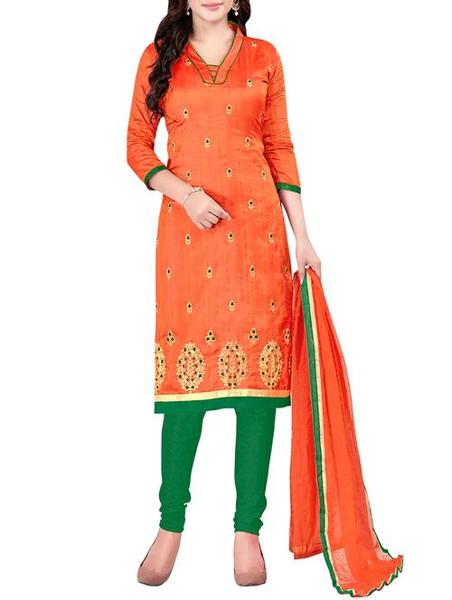orange silk semistitched suit - 14089679 - Very Small Image - 1