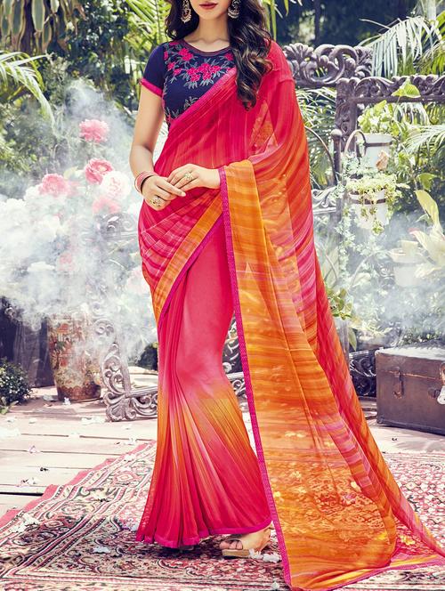 women's printed pink colored saree - 14090874 - Very Small Image - 1