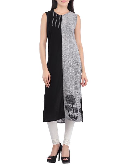 black viscose aline kurta - 14092240 - Very Small Image - 1