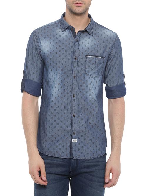 dark blue denim casual shirt - 14093933 - Very Small Image - 1