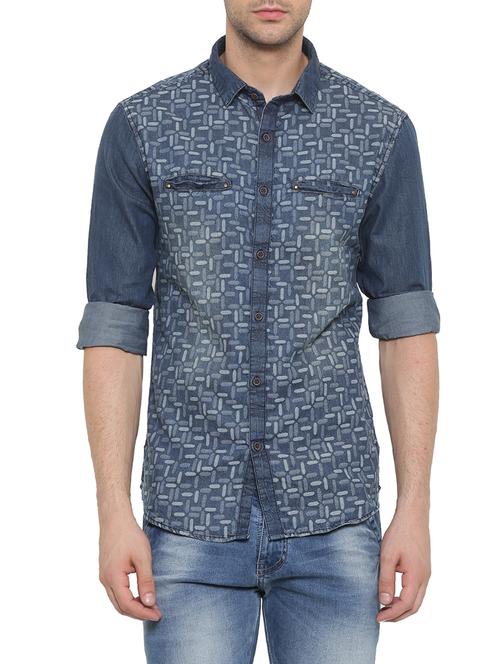 dark blue denim casual shirt - 14093989 - Very Small Image - 1
