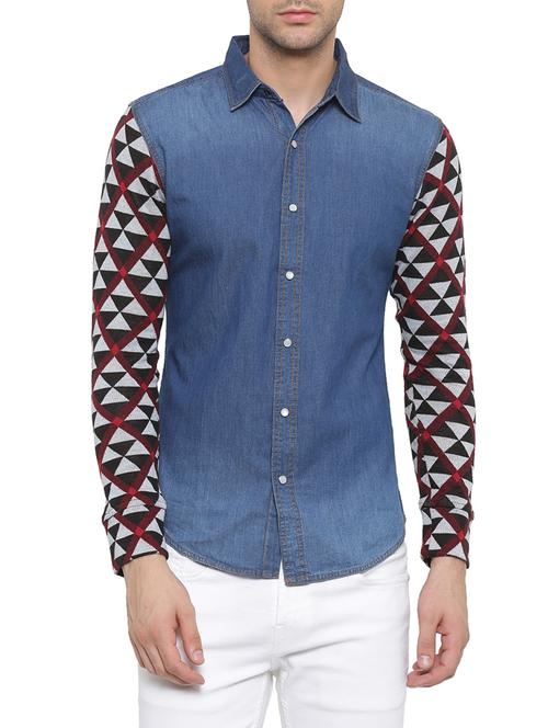 blue denim casual shirt - 14094025 - Very Small Image - 1