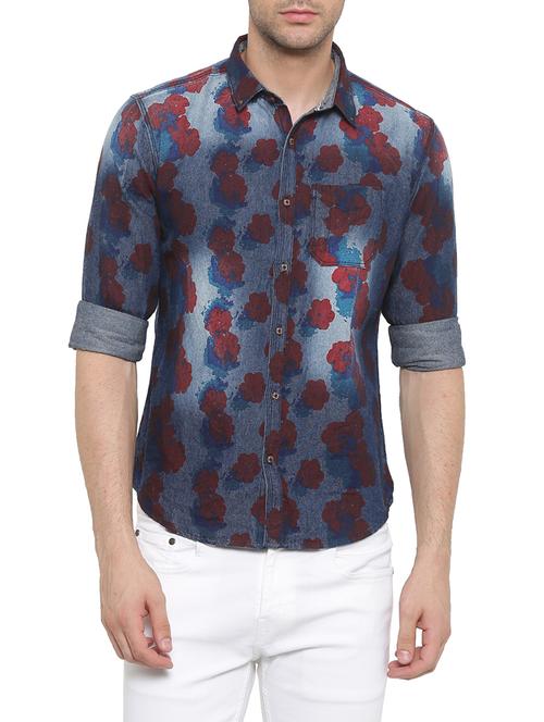 dark blue printed casual shirt - 14094117 - Very Small Image - 1