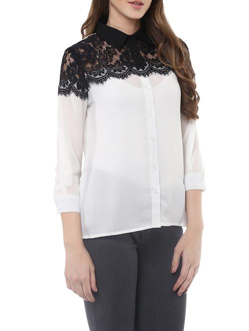 white poly blend top - 14094362 - Very Small Image - 1