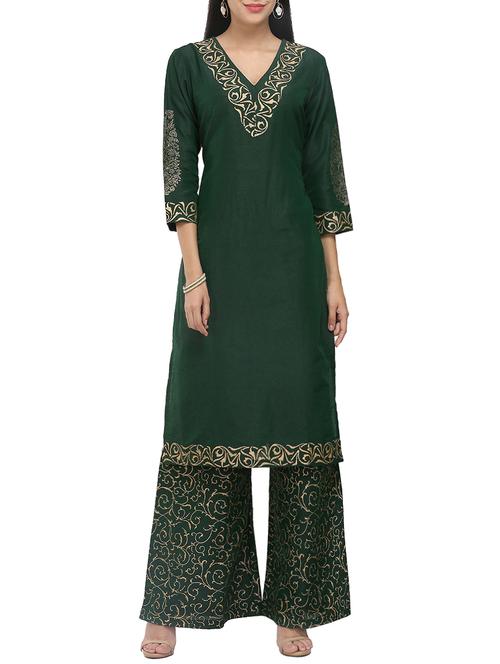 kaanchie nanggia silk blend gold block printed kurta - 14094400 - Very Small Image - 1