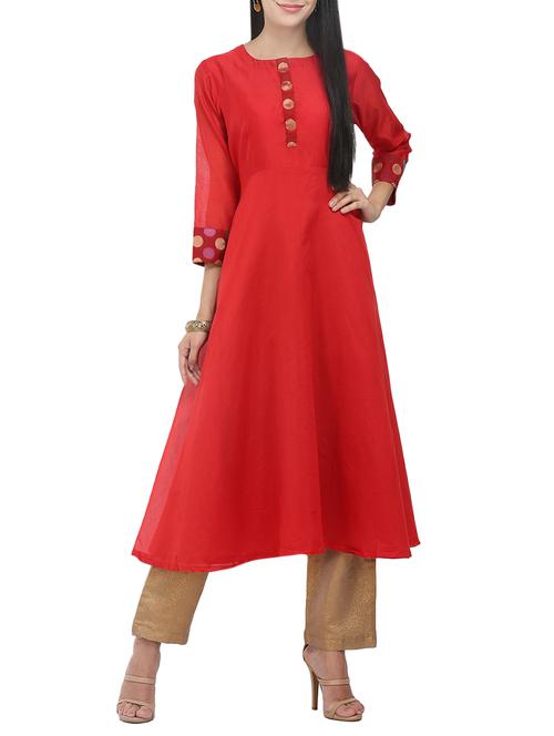 KAANCHIE NANGGIA red chanderi a-line kurta - 14094425 - Very Small Image - 1