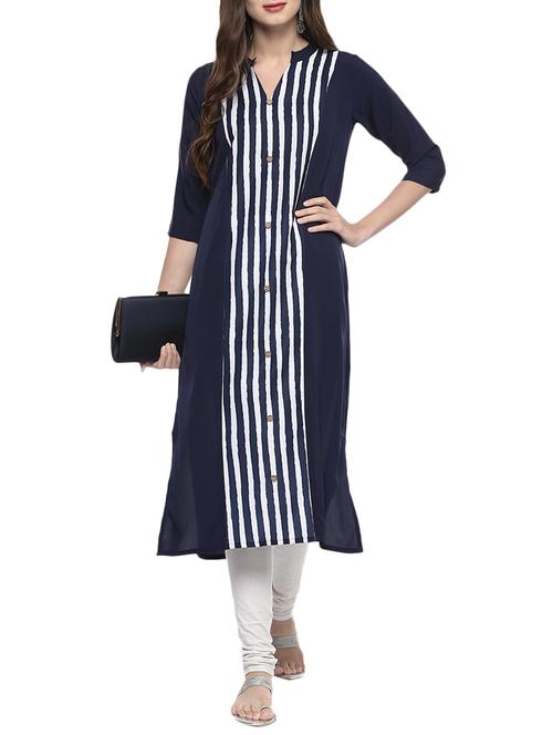 blue crepe straight kurta - 14095055 - Very Small Image - 1