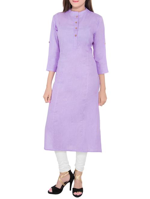RESHA  purple cotton straight kurta - 14095288 - Very Small Image - 1