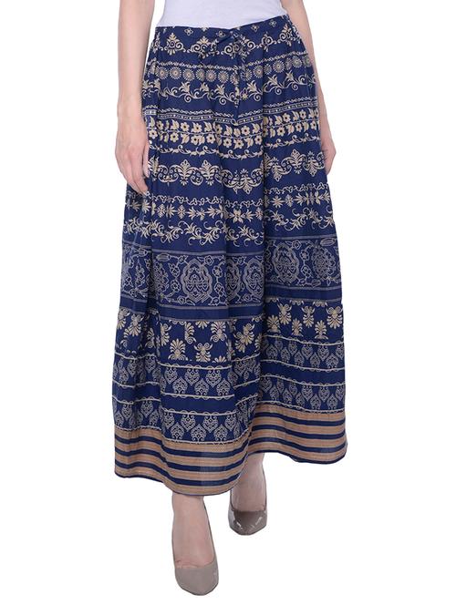 navy blue cotton flared skirt - 14095702 - Very Small Image - 1