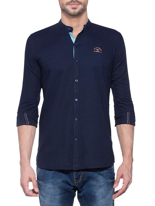 navy blue cotton casual shirt - 14096514 - Very Small Image - 1