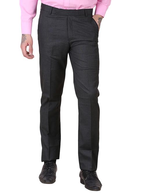 grey cotton flat front formal trouser - 14096521 - Very Small Image - 1