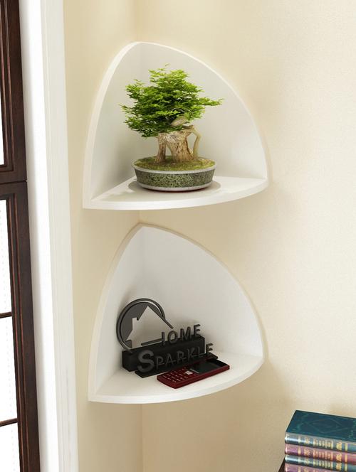 engineered wood corner set of 2 wall shelf by home sparkle - 14097193 - Very Small Image - 1