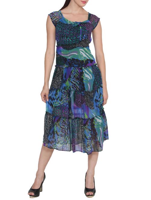 multicolored georgette fit & flare dress - 14097622 - Very Small Image - 1