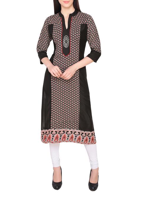 black rayon straight kurta - 14098005 - Very Small Image - 1