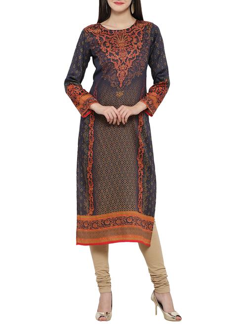 Blue Cotton Straight Kurta - 14098553 - Very Small Image - 1