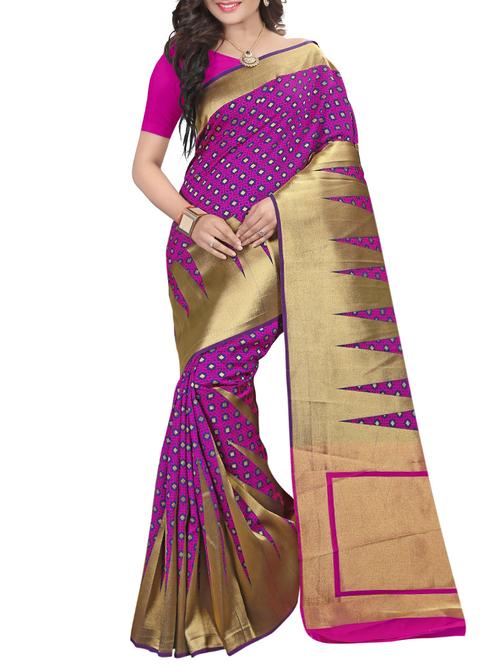 magenta silk banarasi saree with blouse - 14099211 - Very Small Image - 1