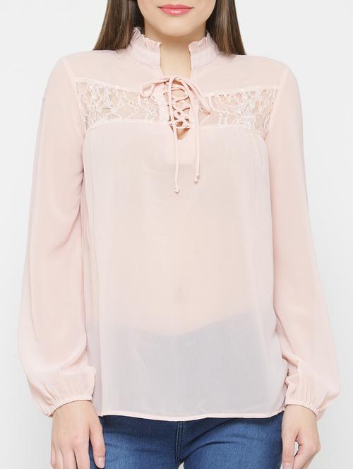 frill detail laced panel pastel top - 14099766 - Very Small Image - 1