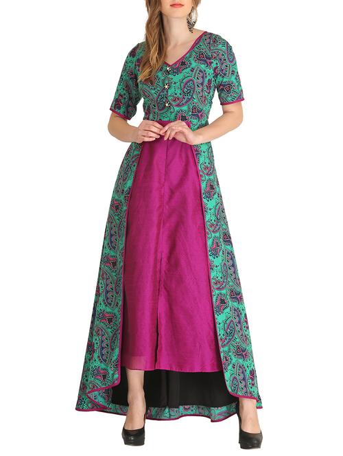 blue crepe high low kurta - 14100137 - Very Small Image - 1