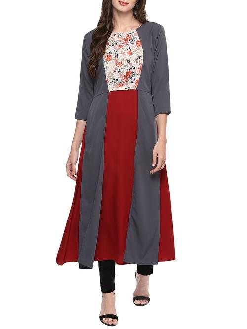 A-line color block kurta - 14100407 - Very Small Image - 1