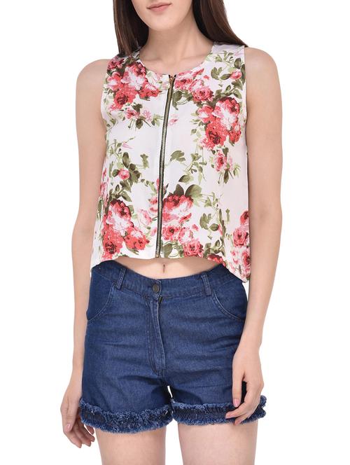 women's crop round neck top - 14100643 - Very Small Image - 1