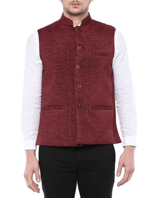 red terry rayon nehru jacket - 14103054 - Very Small Image - 1