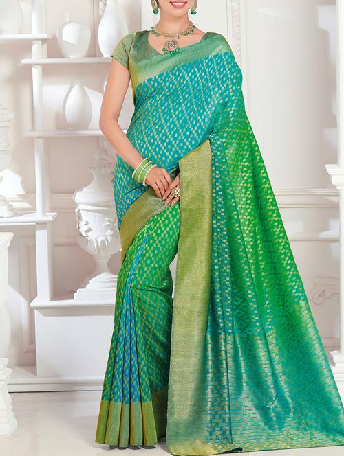 blue raw silk woven saree with blouse - 14104738 - Very Small Image - 1